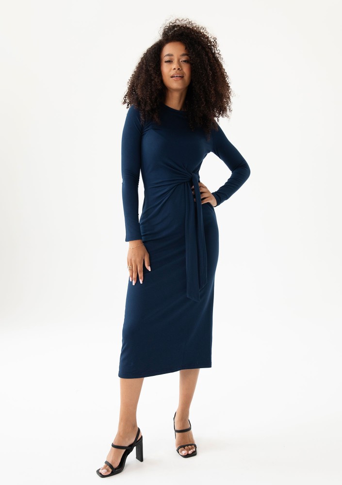 Solene - Navy blue fitted midi dress