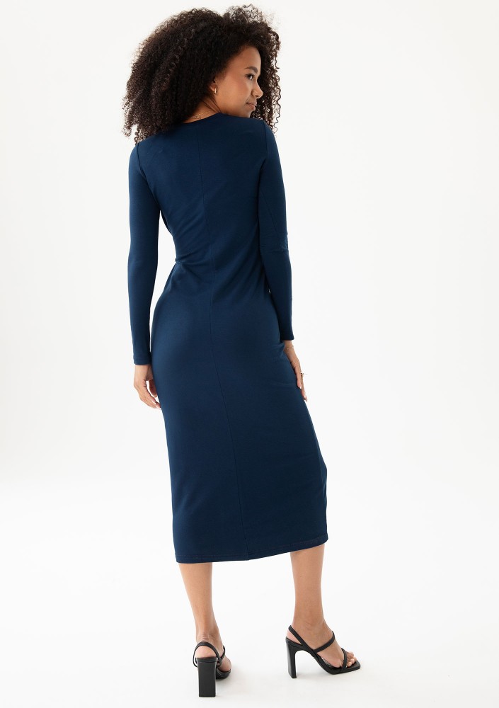 Solene - Navy blue fitted midi dress