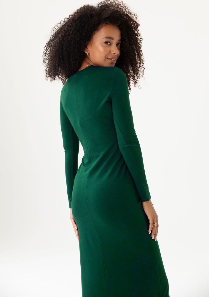 Solene - Green fitted midi dress