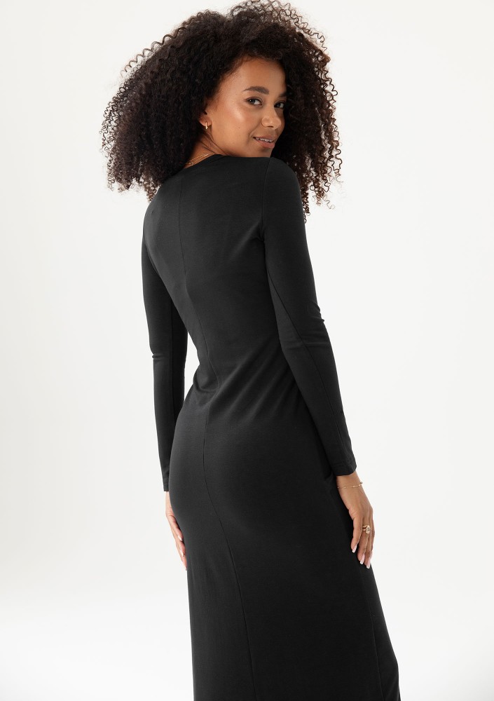 Solene - Black fitted midi dress