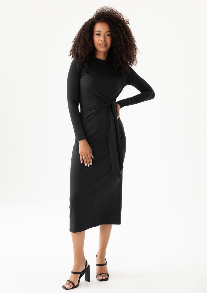 Solene - Black fitted midi dress