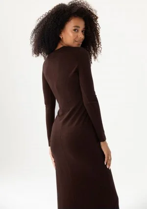Solene - Brown fitted midi dress