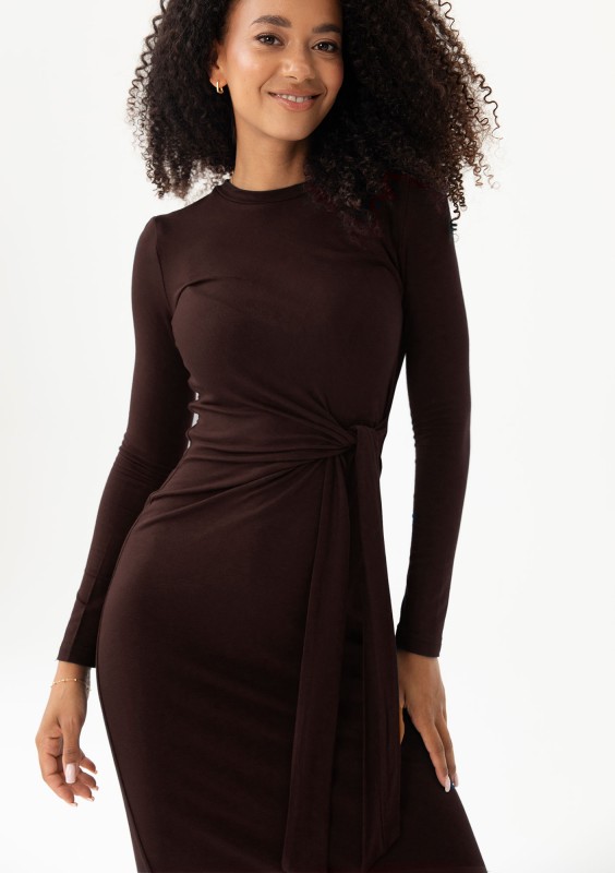 Solene - Brown fitted midi dress