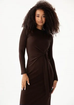 Solene - Brown fitted midi dress