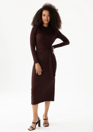 Solene - Brown fitted midi dress