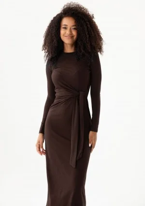 Solene - Brown fitted midi dress