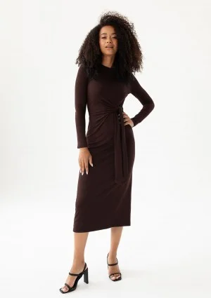 Solene - Brown fitted midi dress