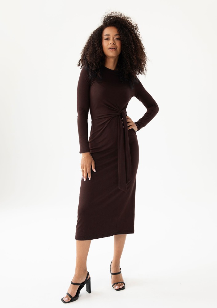 Solene - Brown fitted midi dress