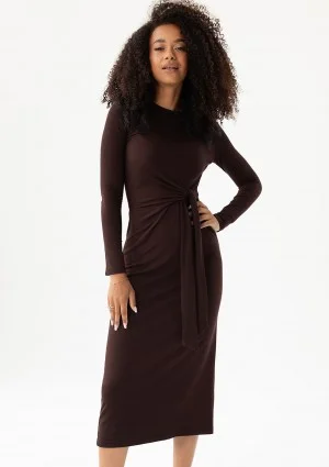 Solene - Brown fitted midi dress