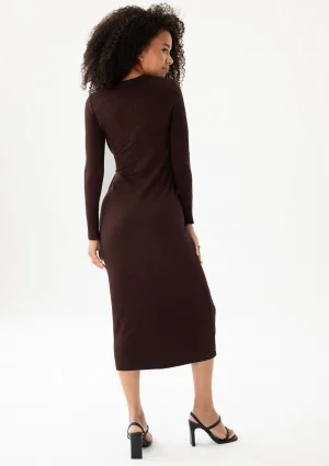 Solene - Brown fitted midi dress