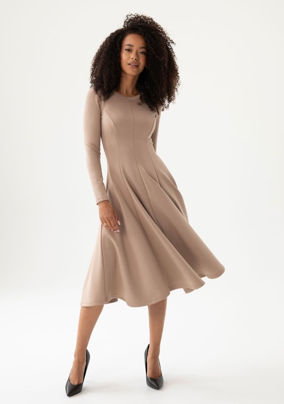Grace - Latte beige rayon midi dress