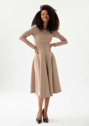 Grace - Latte beige rayon midi dress