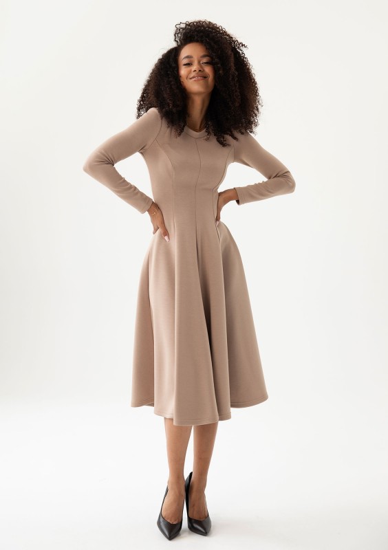 Grace - Latte beige rayon midi dress