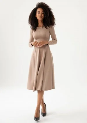 Grace - Latte beige rayon midi dress