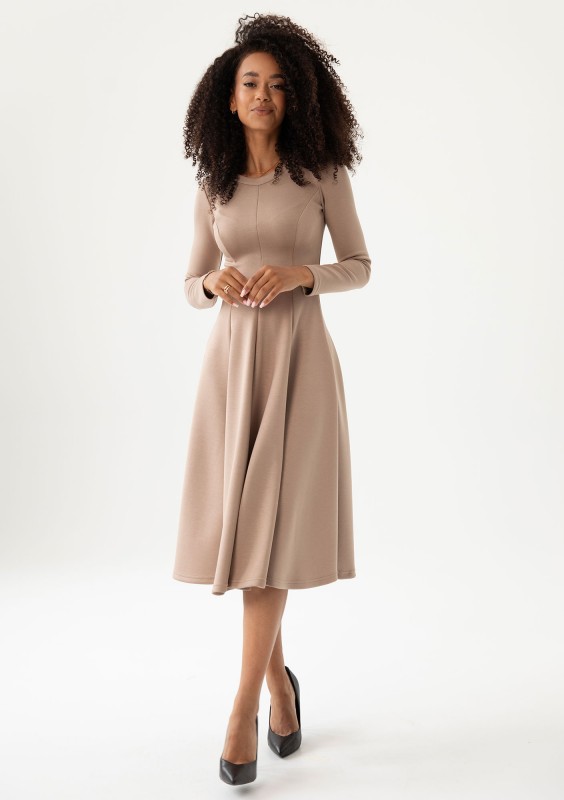 Grace - Latte beige rayon midi dress