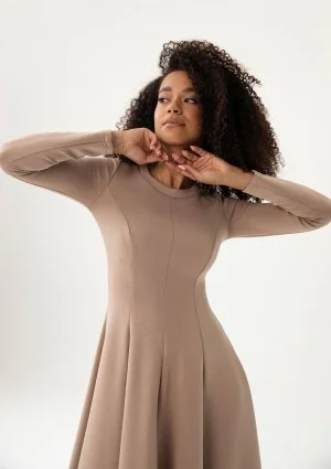 Grace - Latte beige rayon midi dress