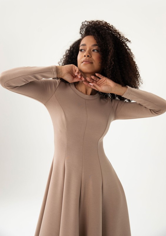 Grace - Latte beige rayon midi dress