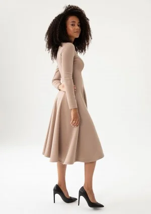 Grace - Latte beige rayon midi dress