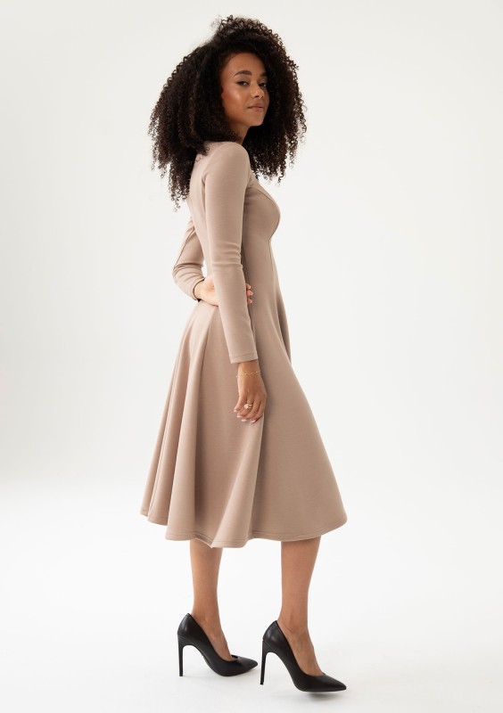 Grace - Latte beige rayon midi dress