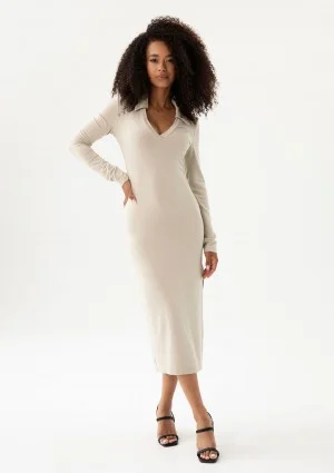 Mirelle - Beige fitted midi dress