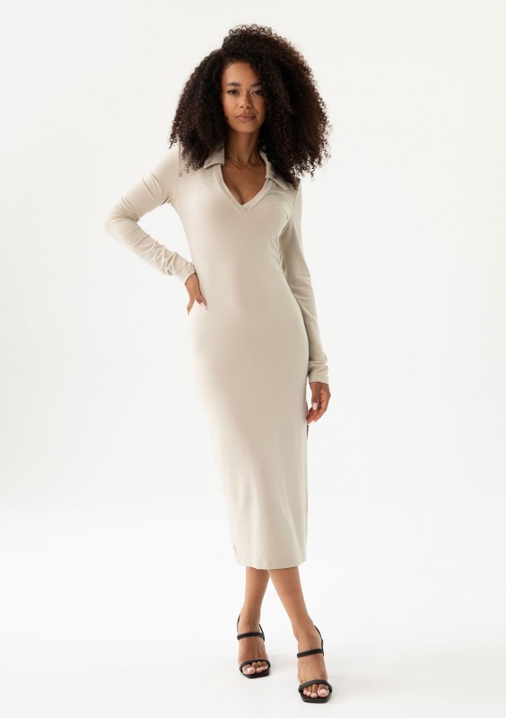 Mirelle - Beige fitted midi dress