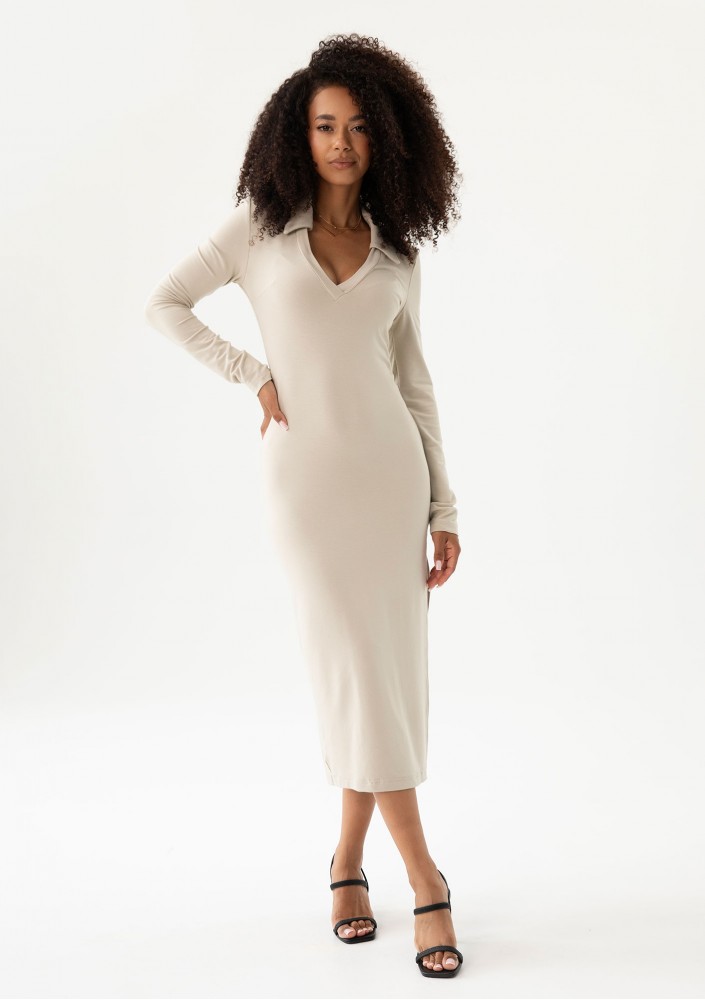 Mirelle - Beige fitted midi dress