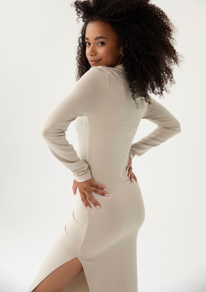 Mirelle - Beige fitted midi dress