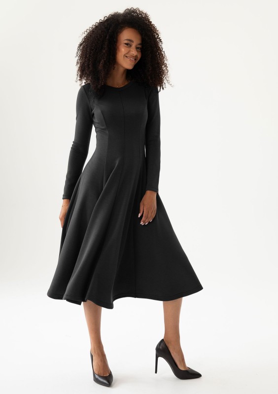 Grace - Black rayon midi dress