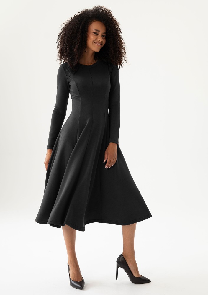 Grace - Black rayon midi dress