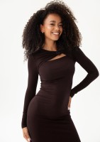 Keyline - Brown fitted midi dress with a cutout