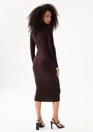 Keyline - Brown fitted midi dress with a cutout