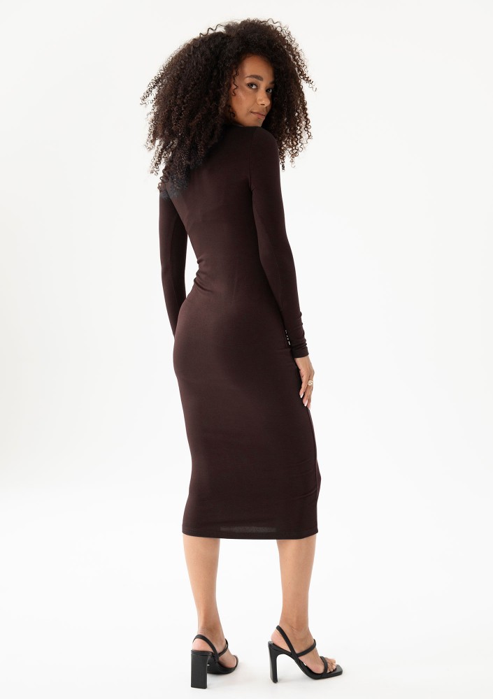 Keyline - Brown fitted midi dress with a cutout