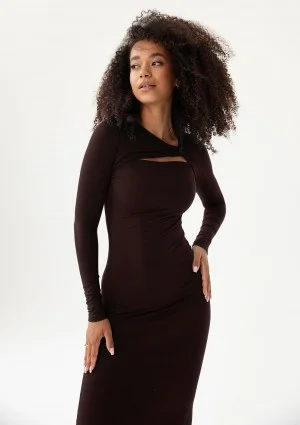 Keyline - Brown fitted midi dress with a cutout