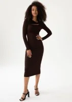 Keyline - Brown fitted midi dress with a cutout