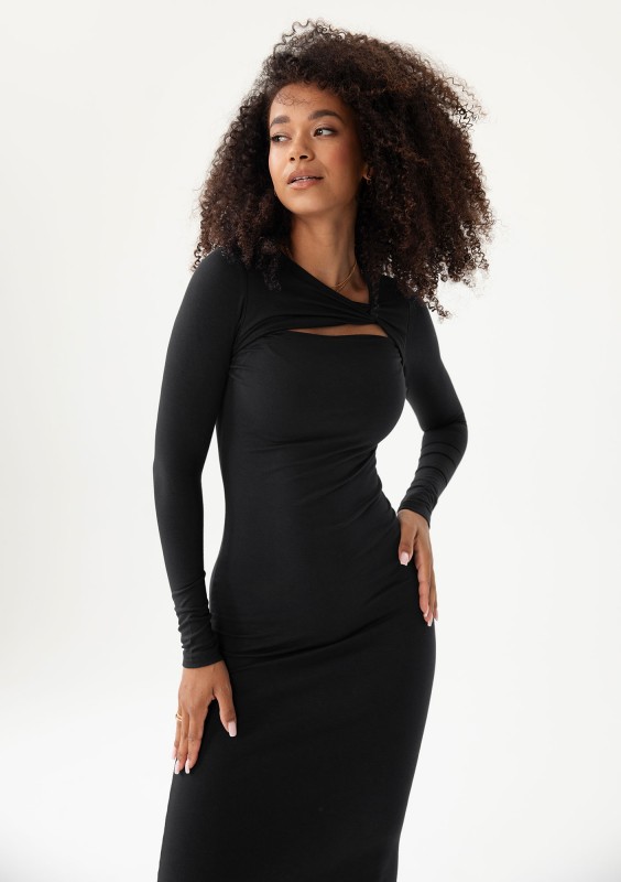 Keyline - Black fitted midi dress with a cutout