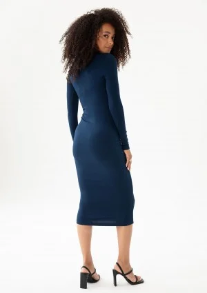 Keyline - Navy blue fitted midi dress with a cutout