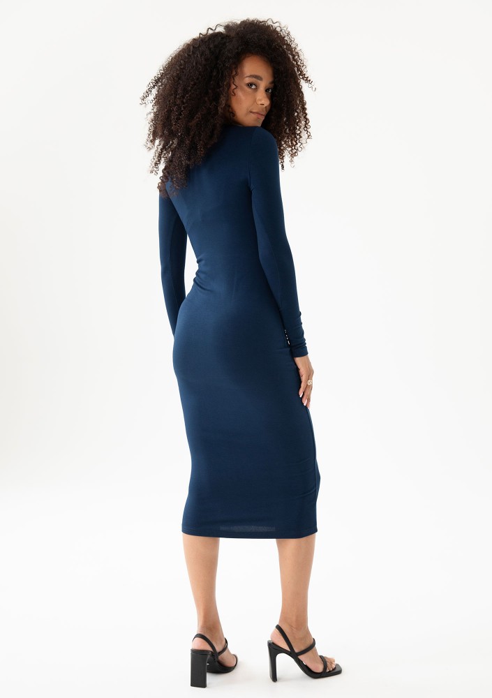 Keyline - Navy blue fitted midi dress with a cutout