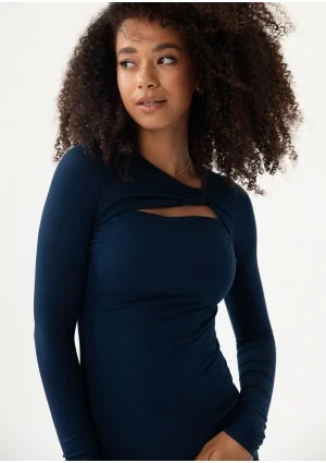 Keyline - Navy blue fitted midi dress with a cutout
