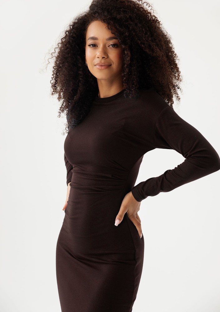 Viree - Brown draped midi dress