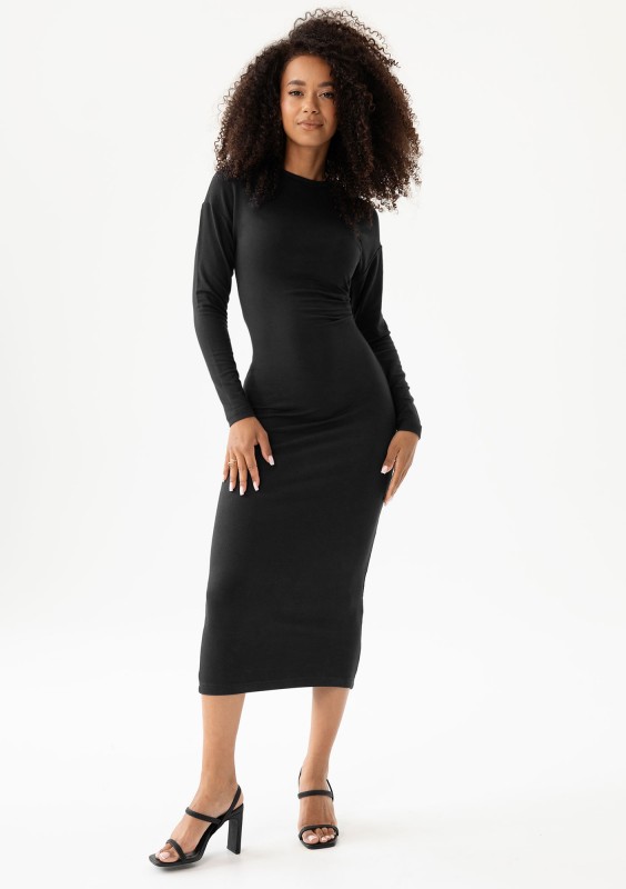 Viree - Black draped midi dress