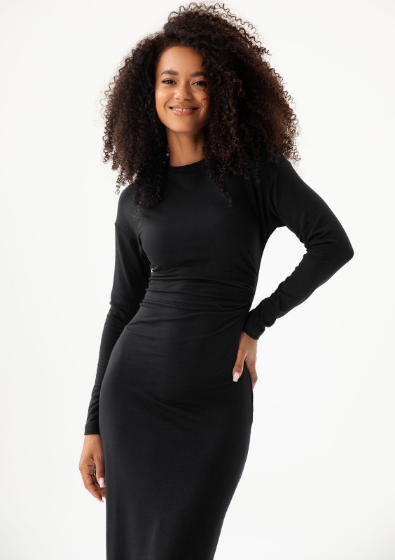 Viree - Black draped midi dress