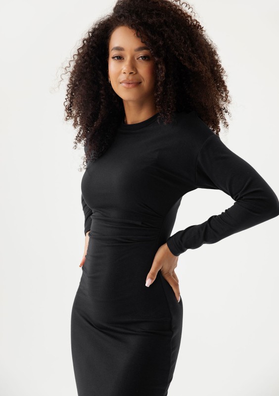 Viree - Black draped midi dress