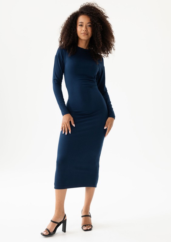 Viree - Navy blue draped midi dress