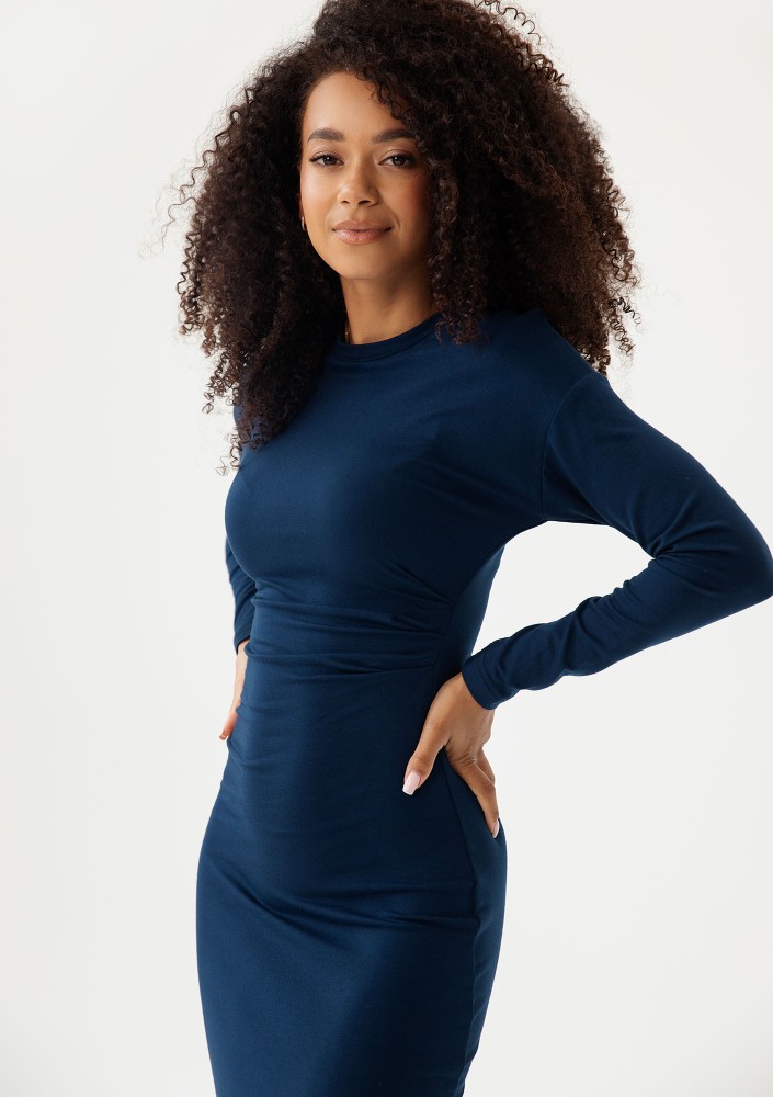 Viree - Navy blue draped midi dress