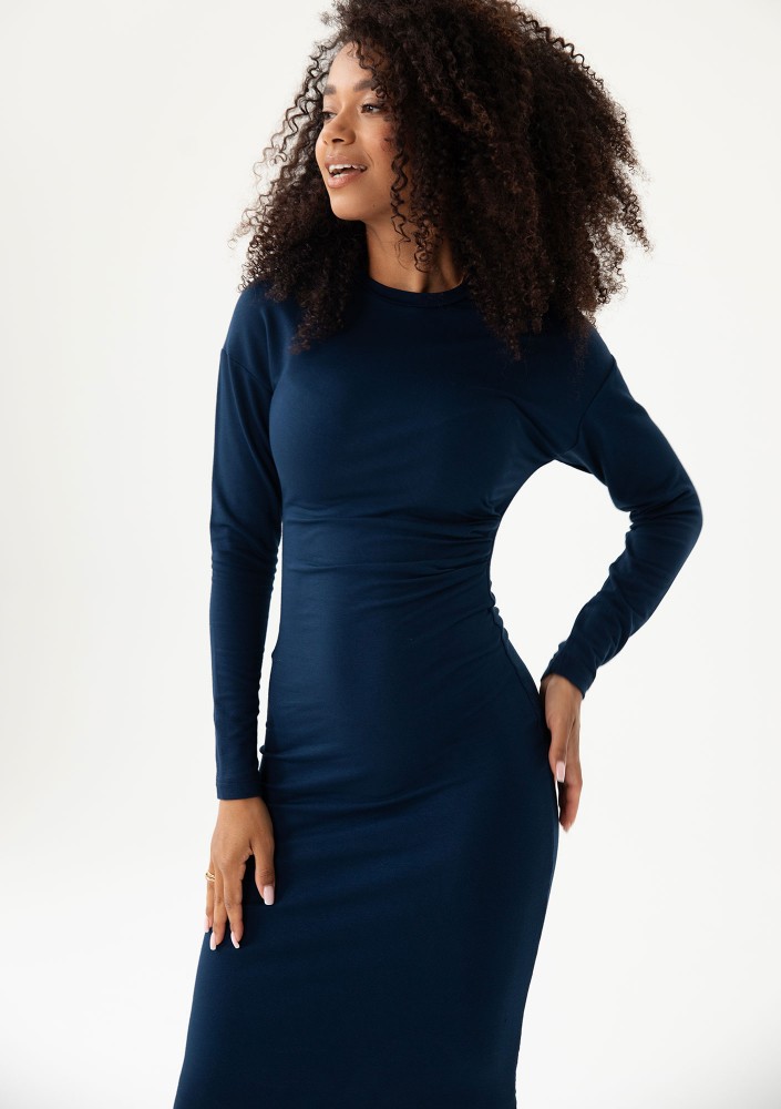 Viree - Navy blue draped midi dress