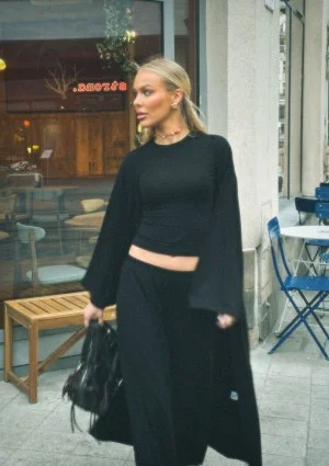 Lumiere - Black rayon maxi kimono