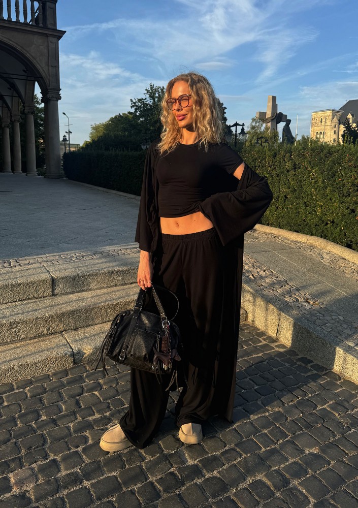 Lumiere - Black rayon wide pants