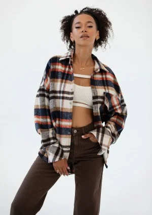 Shay - Winceyette oversize shirt Rust Navy