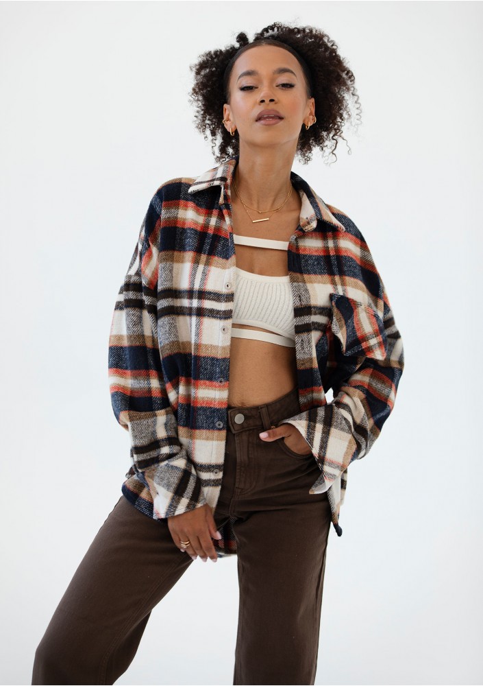 Shay - Winceyette oversize shirt Rust Navy