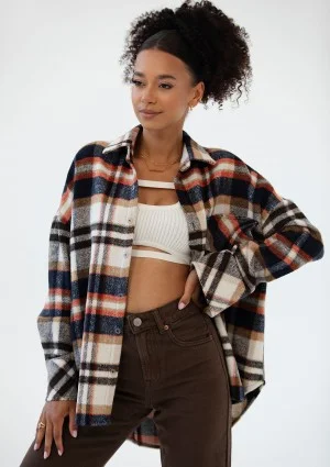 Shay - Winceyette oversize shirt Rust Navy